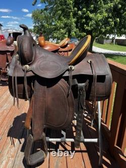 16 Brown Tooled Leather Traditional Ranch/Roping/Trail Horse Saddle