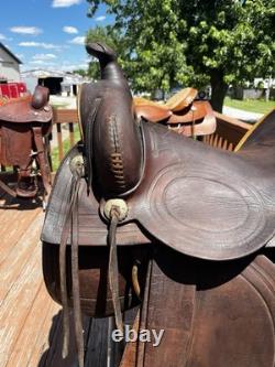 16 Brown Tooled Leather Traditional Ranch/Roping/Trail Horse Saddle