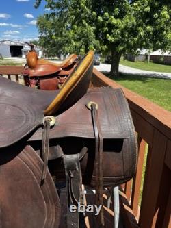 16 Brown Tooled Leather Traditional Ranch/Roping/Trail Horse Saddle