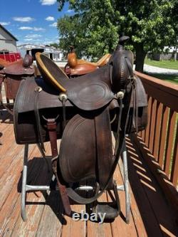 16 Brown Tooled Leather Traditional Ranch/Roping/Trail Horse Saddle