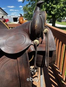 16 Brown Tooled Leather Traditional Ranch/Roping/Trail Horse Saddle