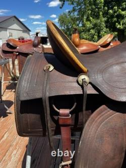 16 Brown Tooled Leather Traditional Ranch/Roping/Trail Horse Saddle
