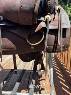 16 Brown Tooled Leather Traditional Ranch/Roping/Trail Horse Saddle