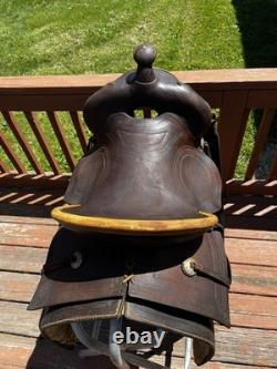 16 Brown Tooled Leather Traditional Ranch/Roping/Trail Horse Saddle