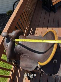 16 Brown Tooled Leather Traditional Ranch/Roping/Trail Horse Saddle