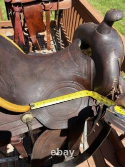 16 Brown Tooled Leather Traditional Ranch/Roping/Trail Horse Saddle