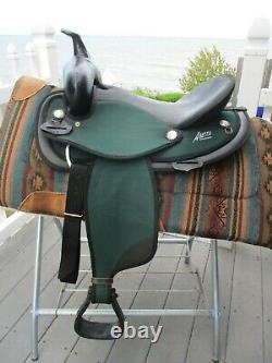 16'' Green Abetta Western trail saddle QH BARS