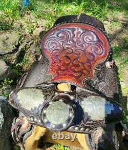 16'' Handmade Handcarved Silver Studded Parade Western Saddle Fqhb Tapaderos