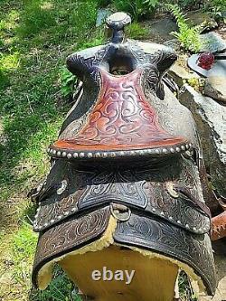 16'' Handmade Handcarved Silver Studded Parade Western Saddle Fqhb Tapaderos