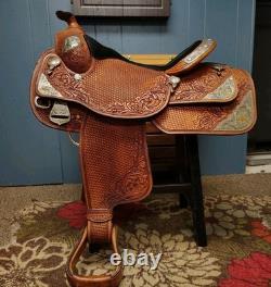 16 Inch Dale Chavez Western Show Saddle With FQHB Basket Weave/Floral Tooling