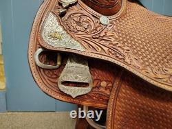 16 Inch Dale Chavez Western Show Saddle With FQHB Basket Weave/Floral Tooling