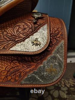 16 Inch Dale Chavez Western Show Saddle With FQHB Basket Weave/Floral Tooling