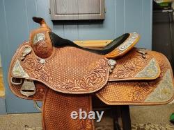 16 Inch Dale Chavez Western Show Saddle With FQHB Basket Weave/Floral Tooling