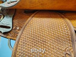 16 Inch Dale Chavez Western Show Saddle With FQHB Basket Weave/Floral Tooling