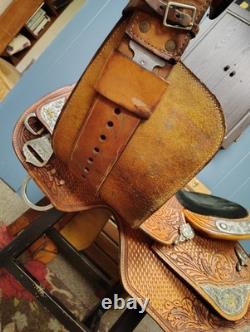 16 Inch Dale Chavez Western Show Saddle With FQHB Basket Weave/Floral Tooling