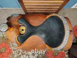 16 Inch Dale Chavez Western Show Saddle With FQHB Basket Weave/Floral Tooling