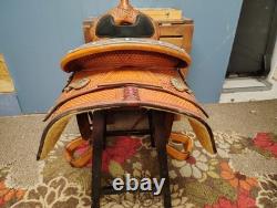 16 Inch Dale Chavez Western Show Saddle With FQHB Basket Weave/Floral Tooling