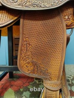 16 Inch Dale Chavez Western Show Saddle With FQHB Basket Weave/Floral Tooling