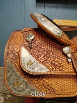 16 Inch Dale Chavez Western Show Saddle With FQHB Basket Weave/Floral Tooling