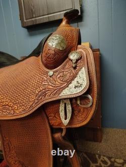 16 Inch Dale Chavez Western Show Saddle With FQHB Basket Weave/Floral Tooling