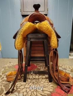 16 Inch Dale Chavez Western Show Saddle With FQHB Basket Weave/Floral Tooling