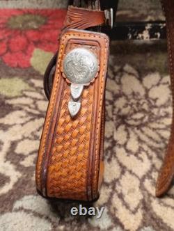 16 Inch Dale Chavez Western Show Saddle With FQHB Basket Weave/Floral Tooling