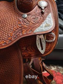 16 Inch Dale Chavez Western Show Saddle With FQHB Basket Weave/Floral Tooling