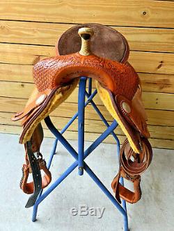 16 Johnny Ruff Custom Barrel Trail Western Horse Saddle FQHB Made in USA CL1131