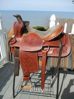 16'' Lamb Saddle Co. Roper Beartrap Buckstitched Western Saddle Sqh Bars 31 Lbs