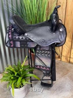 16 Light Weight Leather & Cordura Black Aztec Western Horse Saddle USA