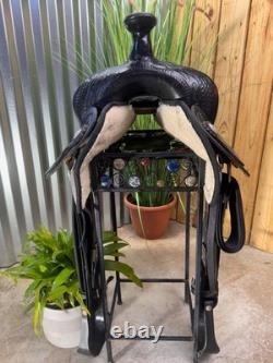 16 Light Weight Leather & Cordura Black Aztec Western Horse Saddle USA