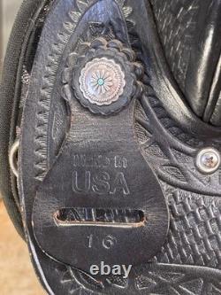 16 Light Weight Leather & Cordura Black Aztec Western Horse Saddle USA