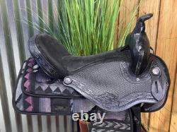 16 Light Weight Leather & Cordura Black Aztec Western Horse Saddle USA