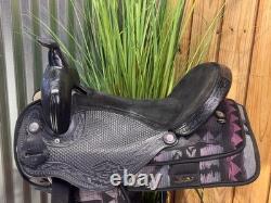 16 Light Weight Leather & Cordura Black Aztec Western Horse Saddle USA