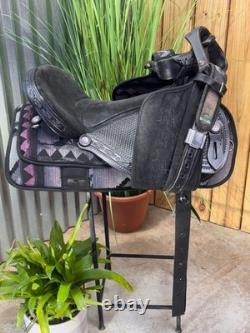 16 Light Weight Leather & Cordura Black Aztec Western Horse Saddle USA