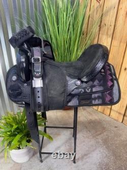 16 Light Weight Leather & Cordura Black Aztec Western Horse Saddle USA