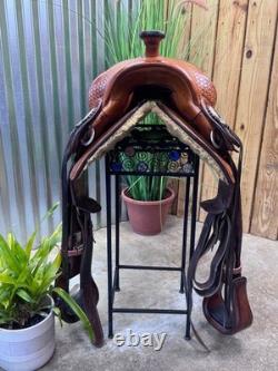 16 ORTHO-FLEX Basket Tooled Western Ranch Style Trail Saddle