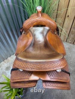 16 ORTHO-FLEX Basket Tooled Western Ranch Style Trail Saddle