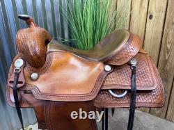 16 ORTHO-FLEX Basket Tooled Western Ranch Style Trail Saddle