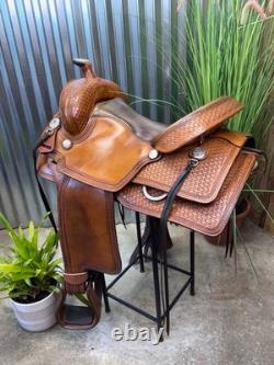 16 ORTHO-FLEX Basket Tooled Western Ranch Style Trail Saddle