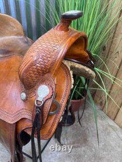16 ORTHO-FLEX Basket Tooled Western Ranch Style Trail Saddle