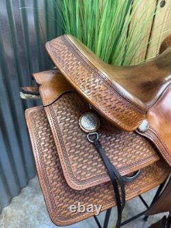 16 ORTHO-FLEX Basket Tooled Western Ranch Style Trail Saddle