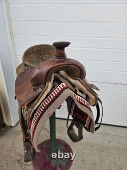 16'' QH big horn #110 Brown Leather & Cordura Western Trail Saddle Light Weight