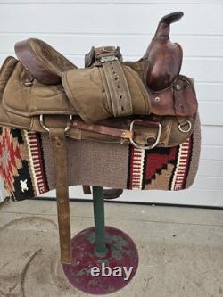 16'' QH big horn #110 Brown Leather & Cordura Western Trail Saddle Light Weight