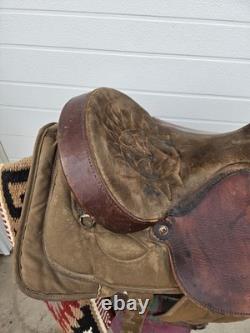 16'' QH big horn #110 Brown Leather & Cordura Western Trail Saddle Light Weight