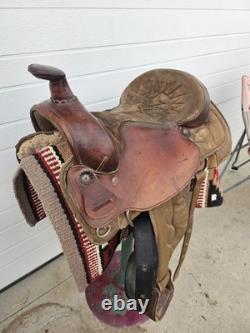 16'' QH big horn #110 Brown Leather & Cordura Western Trail Saddle Light Weight