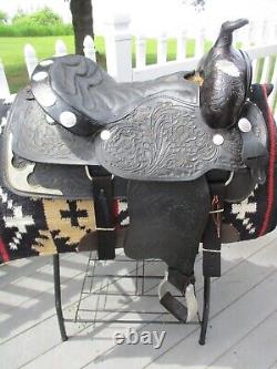 16'' Sqh Buffalo Saddlery Western Show Saddle Floral Tooled Black Leather