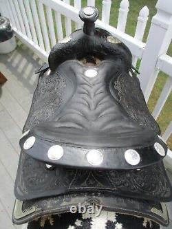 16'' Sqh Buffalo Saddlery Western Show Saddle Floral Tooled Black Leather