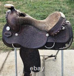 16 TEX TAN Semi QH Bars FLORAL SILVER WESTERN SADDLE Equitation Quality USA