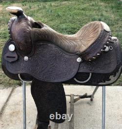 16 TEX TAN Semi QH Bars FLORAL SILVER WESTERN SADDLE Equitation Quality USA